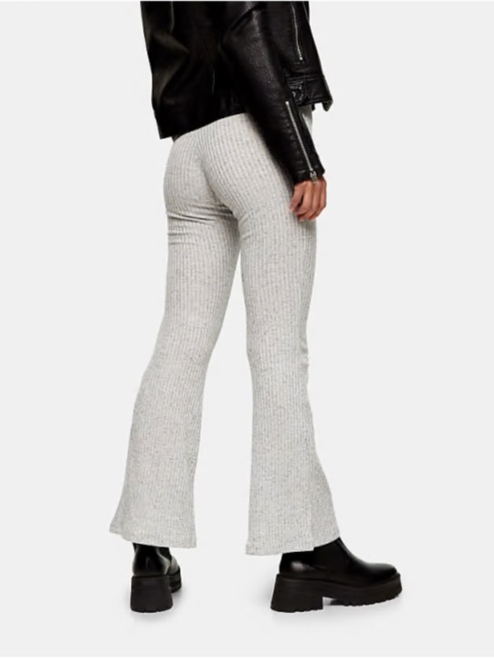Topshop Light Gray Ribbed Flare Pants